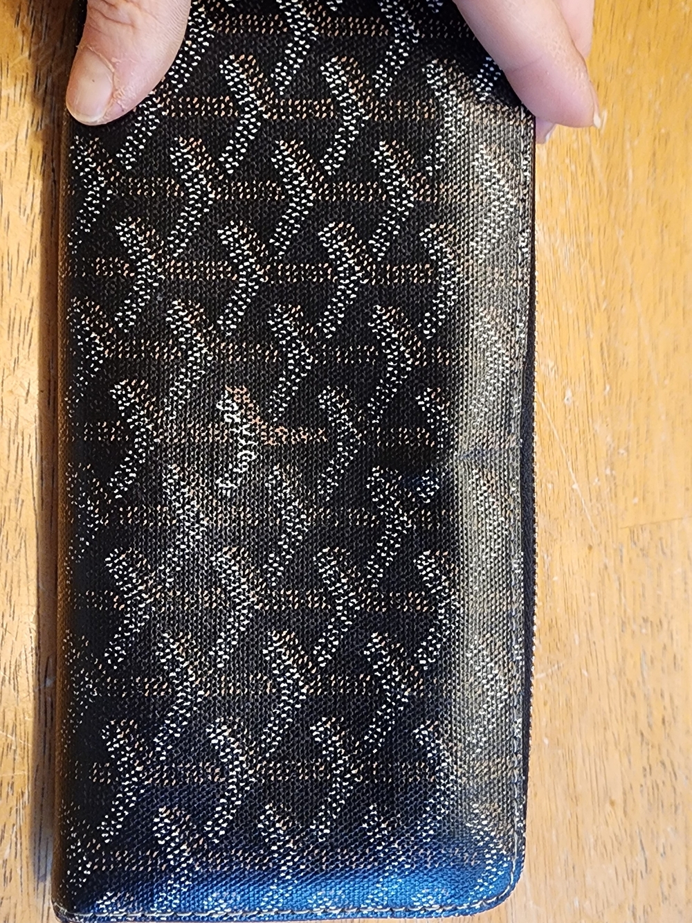 Goyard Matignon GM Wallet in Black and Tan Goyardine canvas with brown leather - Picture 9 of 16